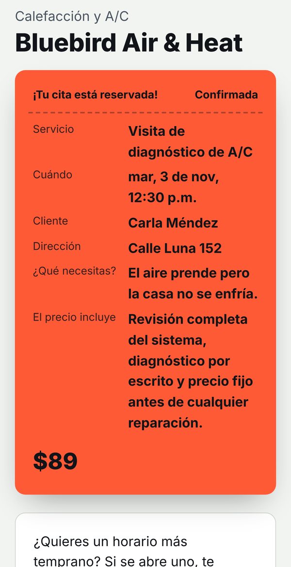 Ejemplo de confirmación de reserva