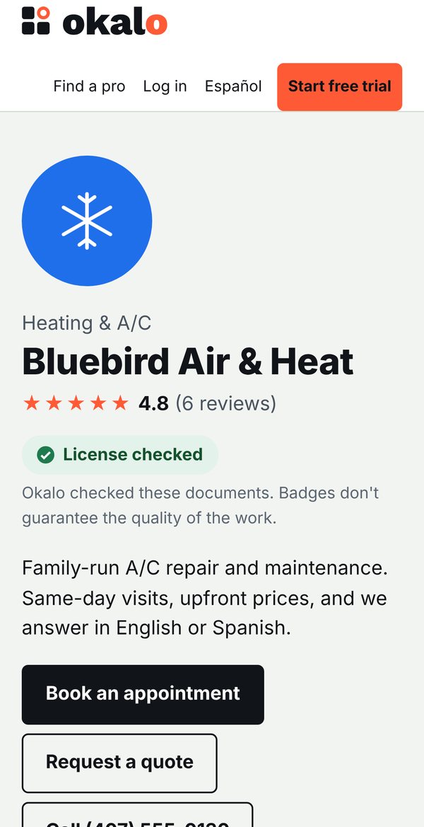 Example business page with its rating and checked license